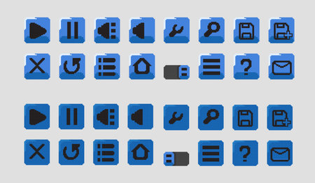 blue game button collection in pixel art styleのイラスト素材