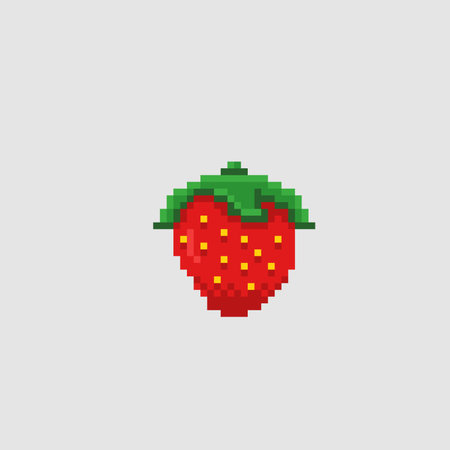 strawberry fruit in pixel art styleのイラスト素材