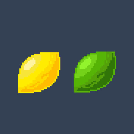 lime fruit with different color in pixel art styleのイラスト素材