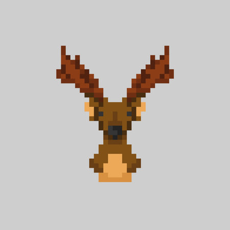 deer head in pixel art styleのイラスト素材