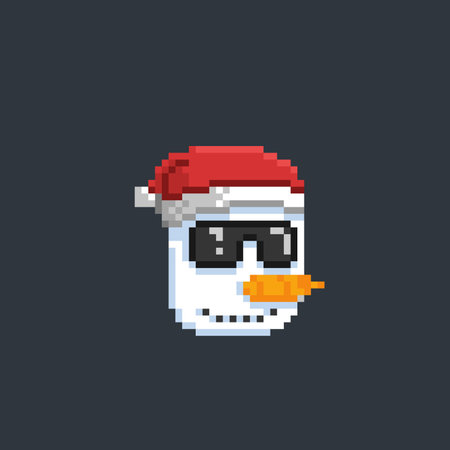 snowman head wearing santa hat in pixel art styleのイラスト素材