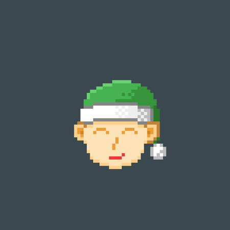 male wear green santa hat in pixel art styleのイラスト素材