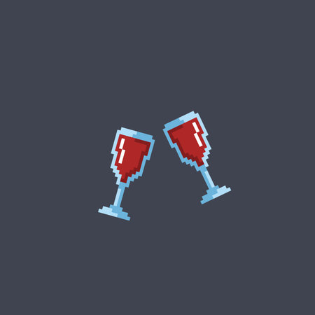 Two glasses of champagne flat icon on dark background. Vector illustration.のイラスト素材