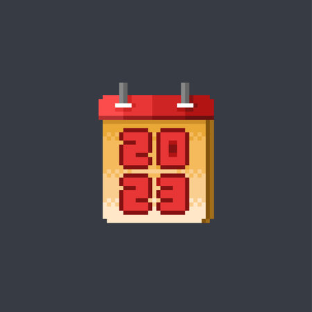 Pixelated 2023 calendar icon. 8 bit pixelated calendar vector illustration.のイラスト素材