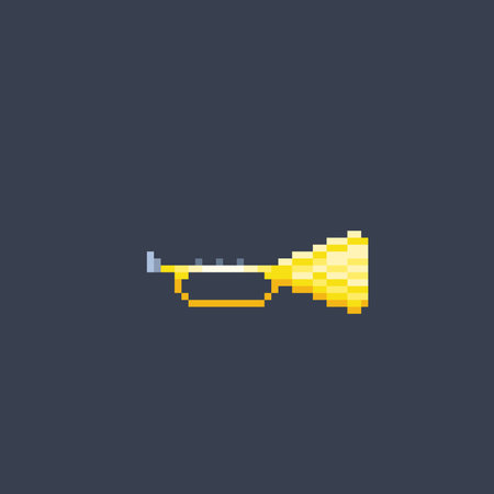 Trumpet pixel art icon. Vector illustration of a musical instrument.