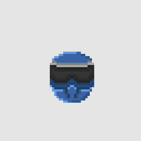 Pixel art illustration of blue helmet. Pixelated game element.