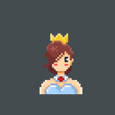 pixel art girl with crown isolated on gray background, pixel art illustrationのイラスト素材