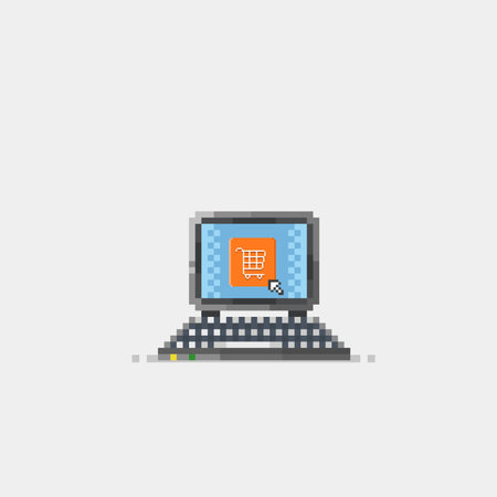 Laptop with shopping cart on the screen. Flat vector illustration.