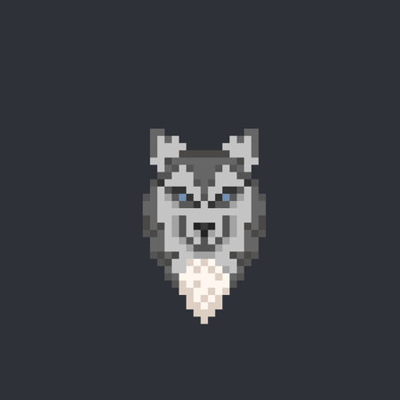 Pixel art wolf head, vector illustration. Pixel art wolf head.のイラスト素材