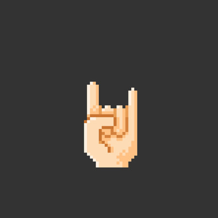 Pixel art rock n roll hand gesture. Rock n roll sign.