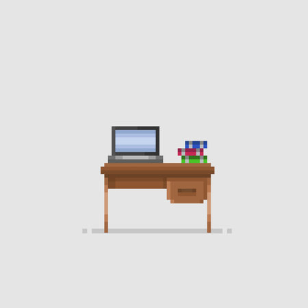 Office desk with computer and books. Vector illustration in flat style.のイラスト素材