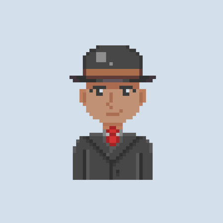 pixel art of a detective, vector illustration in a flat style.のイラスト素材