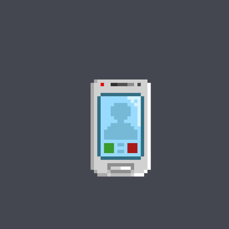 white phone with incoming call screen in pixel art styleのイラスト素材