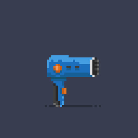 Vector pixel art illustration of a blue retro hair dryer.のイラスト素材