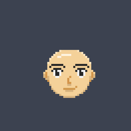hairless male head in pixel art styleのイラスト素材