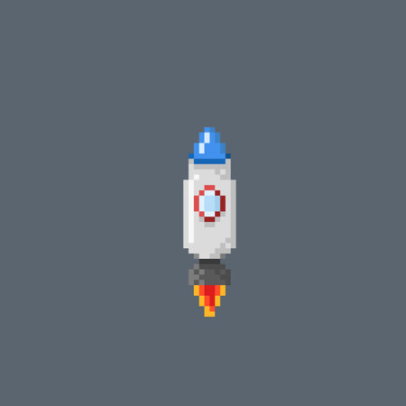 Space rocket pixel art vector illustration. Isolated on grey background.のイラスト素材
