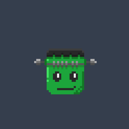 Pixel art green monster. Pixel art character. Vector pixel art illustrationのイラスト素材