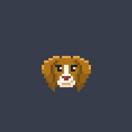 Pixel art dog head. Vector illustration isolated on dark blue background.のイラスト素材