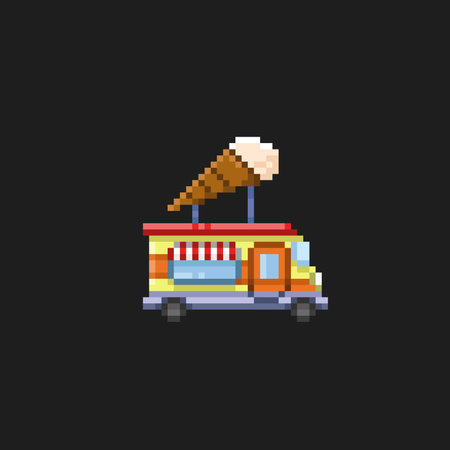 Pixel art ice cream truck. Pixelated pixelated food truck.のイラスト素材