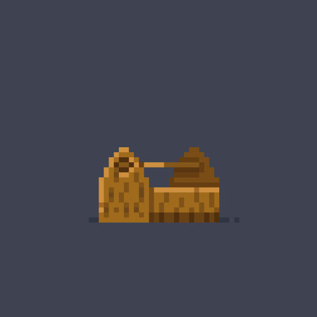 Pixel art illustration of a wooden box on a dark background. Game asset.のイラスト素材