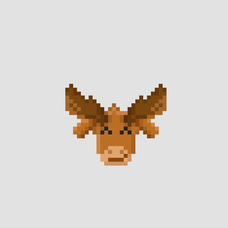 Pixel art deer head isolated on gray background. 8 bit animal head.のイラスト素材