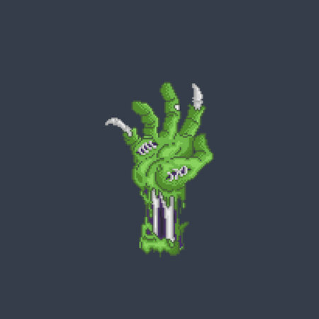 Zombie hand pixel art. Vector illustration of a zombie hand.のイラスト素材