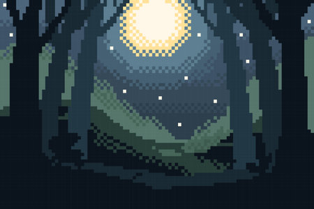 night view in pixel art styleのイラスト素材