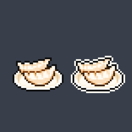 dumpling on the plate in pixel art styleのイラスト素材