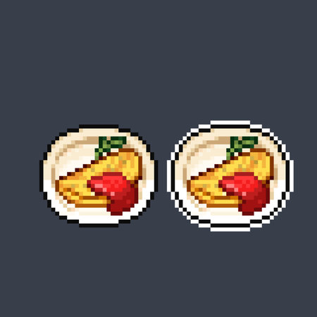 omelette on the plate in pixel art styleのイラスト素材