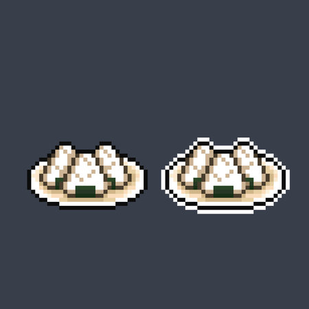 onigiris food on the plate in pixel art styleのイラスト素材
