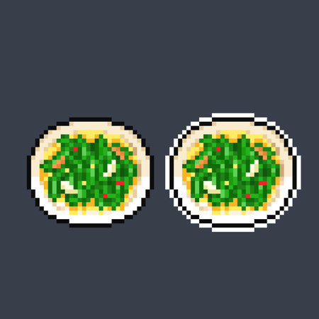 water spinach cuisine in pixel art styleのイラスト素材