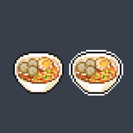 mie ayam indonesian traditional food in pixel art styleのイラスト素材