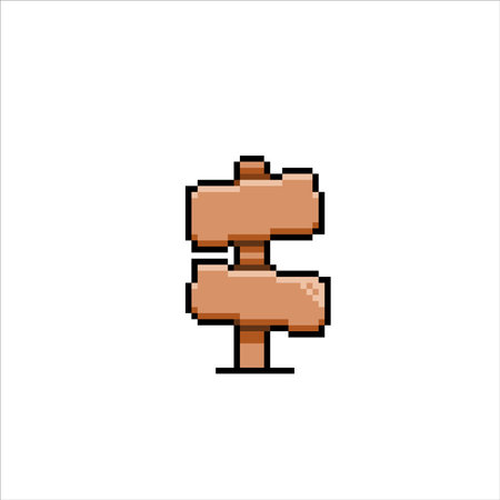 wooden signpost in pixel art styleのイラスト素材
