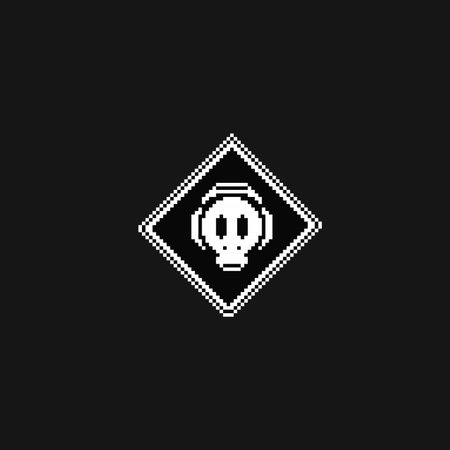 white monkey skull wearing headphone with frame in pixel at styleのイラスト素材