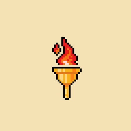 golden cup with fire in pixel art styleのイラスト素材