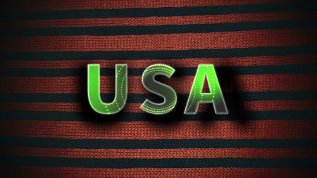 USA country name on a red striped background. 3D illustration.