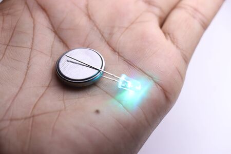 Lithium battery used to light multicolor LEDの写真素材