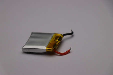 Li-Po battery which is rechargeable type of battery which is used in most of the mini electronic projects in white backgroundの写真素材