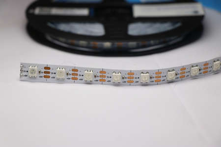 WS2812B Led strip also called as addressable RGB led strip which means individual led can be controlled with the help of micro controller on white backgroundの写真素材