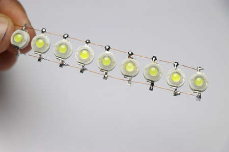 LED diode soldered in parallel. Parallel connect led lights for electronic projectsの写真素材