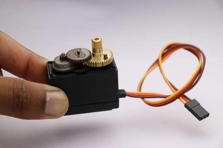 Metal geared servo with its top portion open so that mechanism of gears can be seen clearlyの写真素材