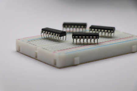 Integrated chips or ic chips on breadboard. Driver ic that controls dc motor and stepper motorの写真素材