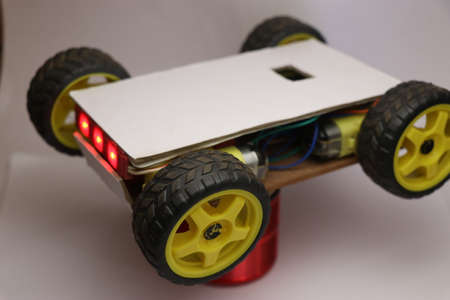 Hand made robot working on IOT platform. Mobile phone controlled robotic carの写真素材