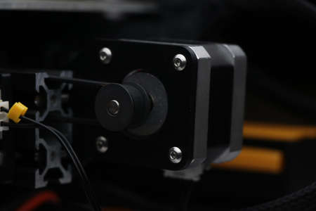 Side view of stepper motor driven heating or printing bed of three dimensional printer in short 3D Printerの写真素材