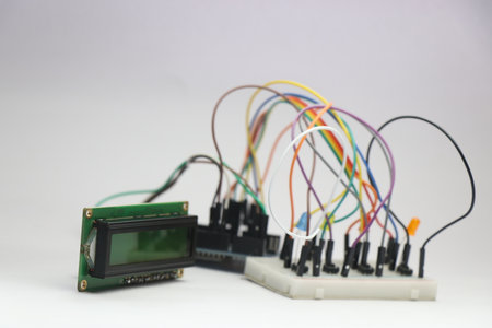 LCD module connected to the programmable controller which controls the LED on the breadboard....