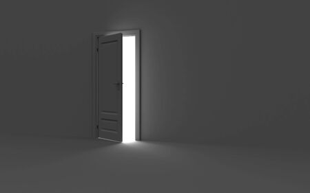 Inside a room with opened door. Light in the end of tunnel. Conceptual imageの写真素材