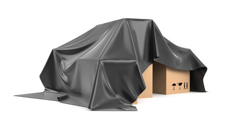 Boxes covered a black silk clothの写真素材