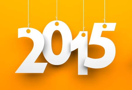 White tags with 2015 on orange backgroundの写真素材