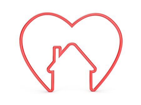 The symbol which shows us the shape of a heart inside the house. Sweet home. Heart red.の写真素材
