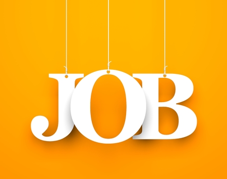 Orange background with hanging letters which make up the word - jobの写真素材